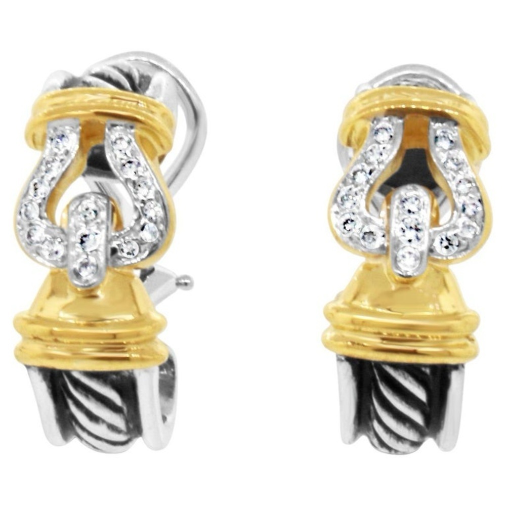 ✨ Authentic ✨ DAVID YURMAN DIAMOND, GOLD & SILVER BUCKLE HOOP EARRINGS